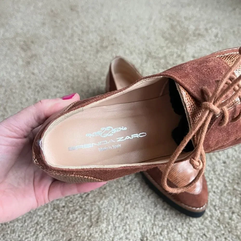 VTG Brenda Zaro Spain Suede Leather Platform Oxford Shoes Size 39